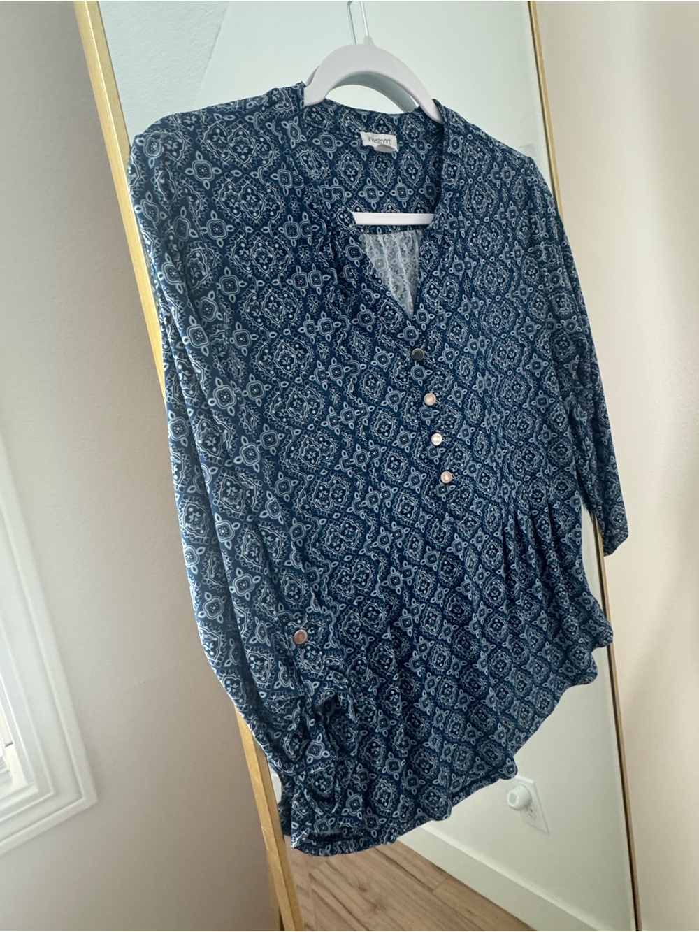 Westport Navy Blue Printed V-Neck Button-Front Blouse - Picture 5 of 6